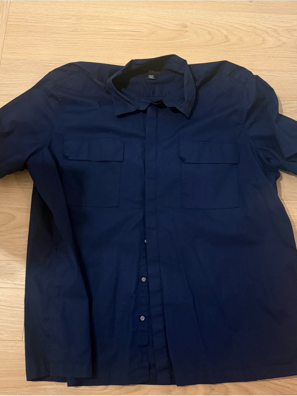 Men's Navy Long-Sleeve Button-Down Shirt with Chest Pockets